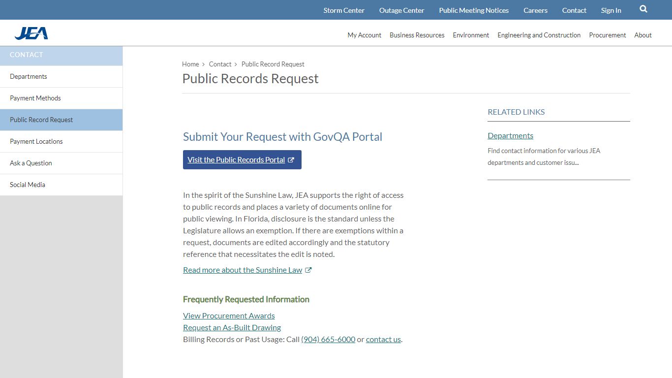 Public Records Request | Contact | JEA